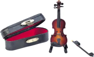 Wooden Miniature Violin with Stand Bow and Case, Mini Musical Instrument Miniature Dollhouse Model, Mini Violin Model for Home Office Decor Birthday Christmas (3.15"x1.18"x0.59")