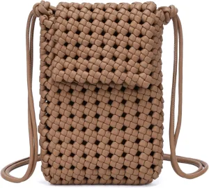 Woven Crossbody bags for women,Artificial leather PU Khaki bag Summer Beach Travel Handbag and Purse Retro Handmade Shoulder Bag