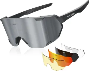 X-TIGER Polarized Cycling Glasses Men Women 5 Interchangeable Lenes UV400 Sports Sunglasses Baseball Running Fishing…