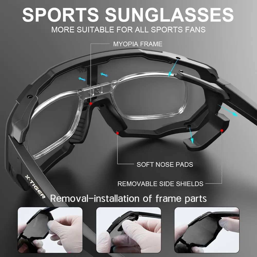 X-TIGER Polarized Cycling Glasses Men Women 5 Interchangeable Lenes UV400 Sports Sunglasses Baseball Running Fishing…