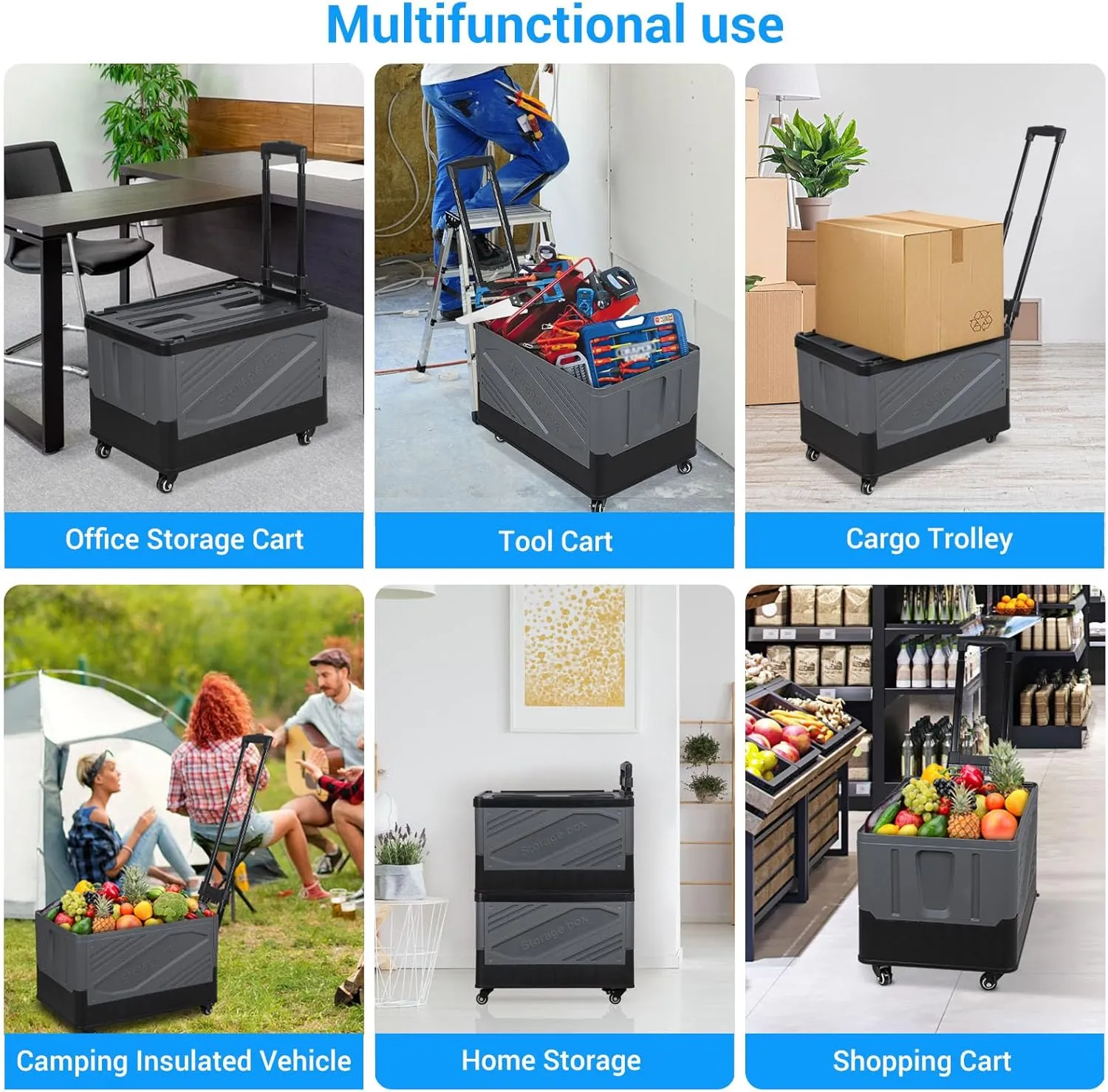 XCBYT Storage Bins with Wheels - Rolling Carts with Wheels for Closet Organizers and Storage Foldable Rolling Cart for Teachers Rolling Crate Collapsible Shopping Cart Black