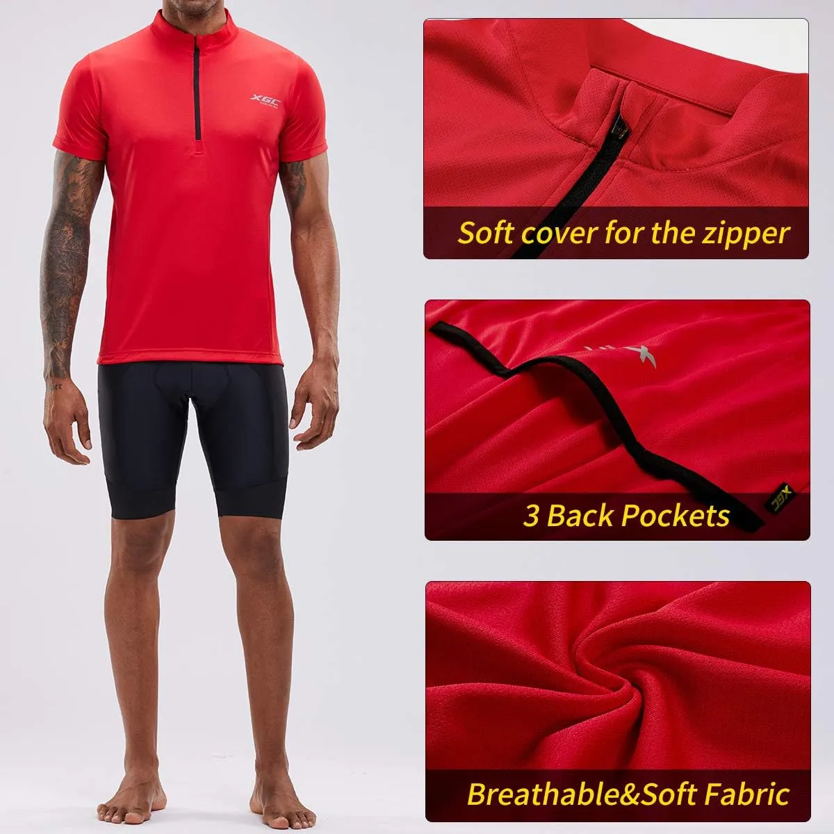 XGC Men's Short/Long Sleeve Cycling Jersey Bike Jerseys Cycle Biking Shirt with Quick Dry Breathable Fabric