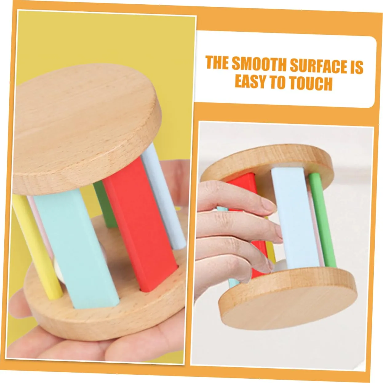 Yardwe Wooden Hand Rattle Roller Musical Early Educational for Boy Girl Promotes Grasping Vision Hearing Present for Boy Girl