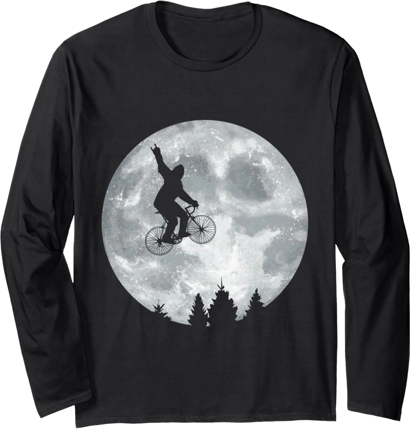 YETI Riding Moon Bike Halloween Lunar Cycling Bigfoot Long Sleeve T-Shirt
