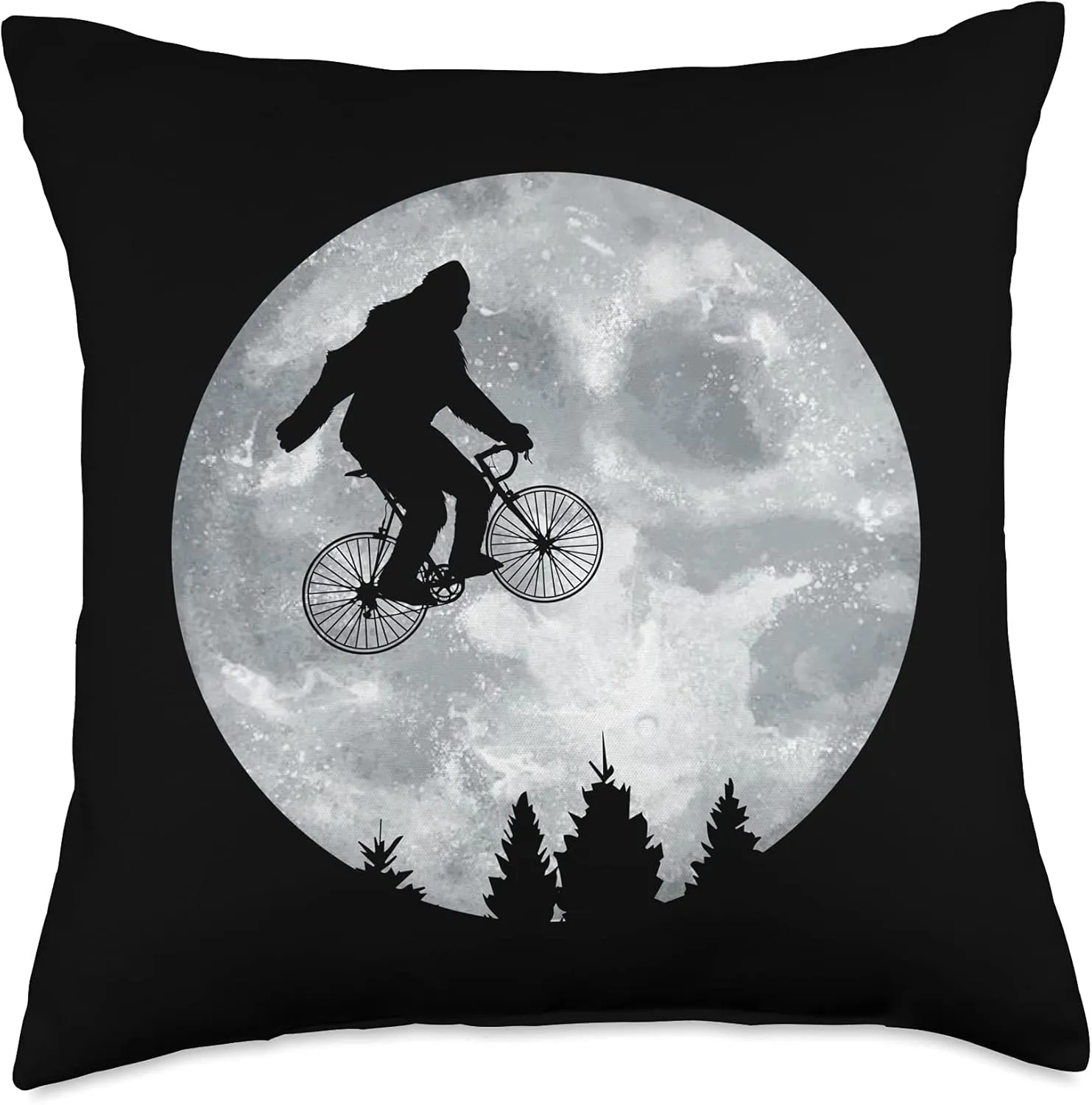 YETI Riding Moon Bike Halloween Lunar Cycling Bigfoot Throw Pillow