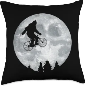 YETI Riding Moon Bike Halloween Lunar Cycling Bigfoot Throw Pillow