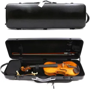 yinfente Violin Case 4/4 Full Size Carbon Fiber Oblong 4/4 Violin Case with Music Sheet Bag Adjustable Backstrap Hygrometer Lightweight & Portable