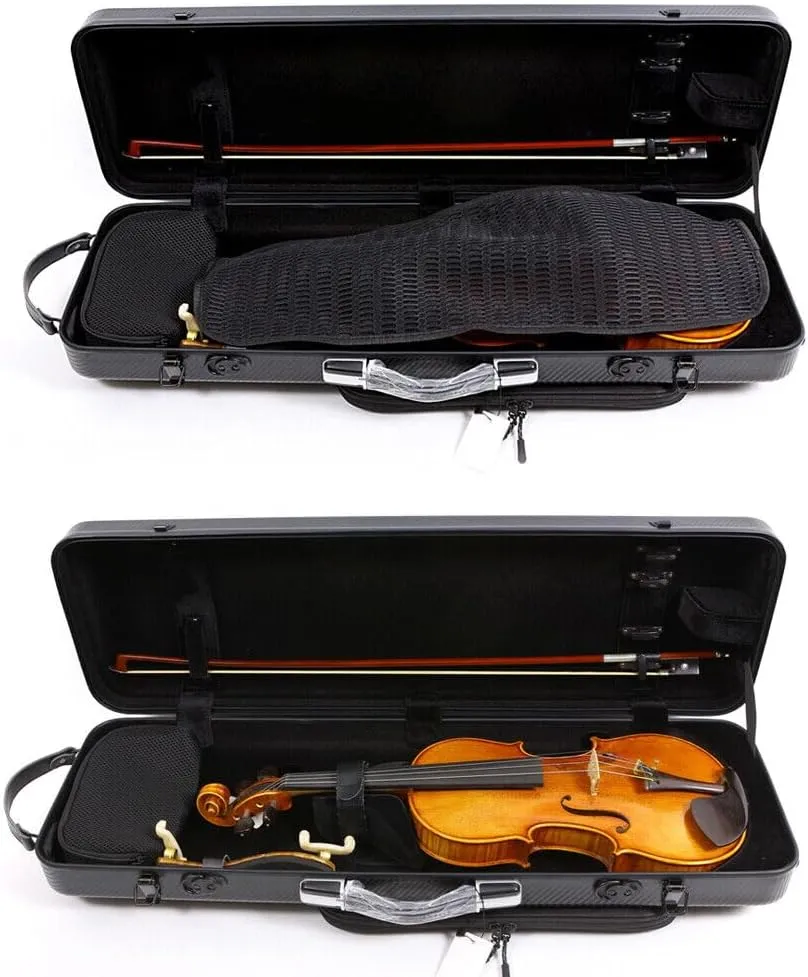 yinfente Violin Case 4/4 Full Size Carbon Fiber Oblong 4/4 Violin Case with Music Sheet Bag Adjustable Backstrap Hygrometer Lightweight & Portable