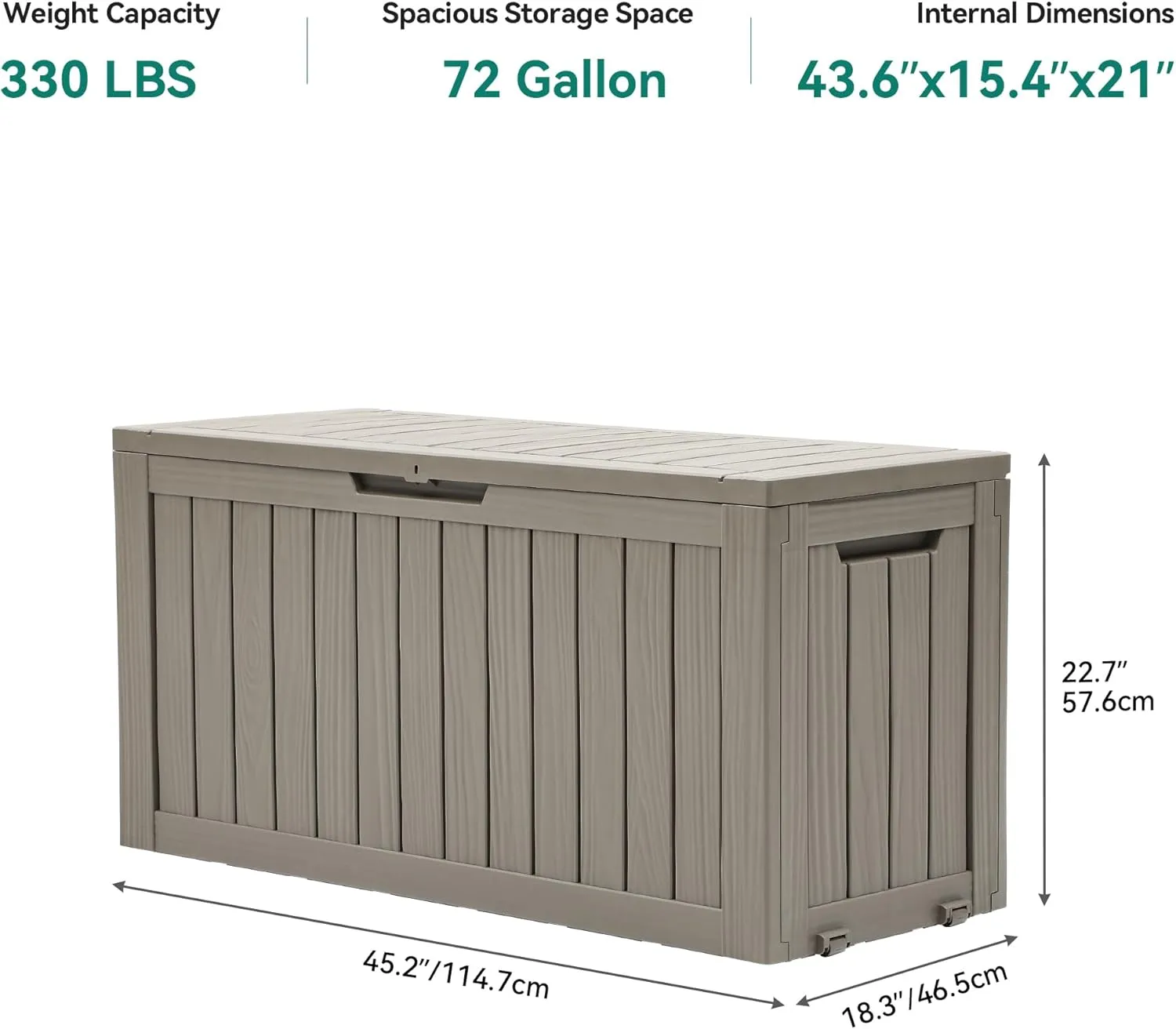 YITAHOME 72 Gallon Outdoor Storage Box w/Wheels, Resin Deck Box Indoor & Outdoor Patio Storage Box for Throw Pillows, Athletic Gear, Yard Implements (Light Brown)