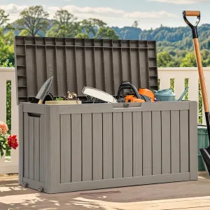 YITAHOME 72 Gallon Outdoor Storage Box w/Wheels, Resin Deck Box Indoor & Outdoor Patio Storage Box for Throw Pillows, Athletic Gear, Yard Implements (Light Brown)
