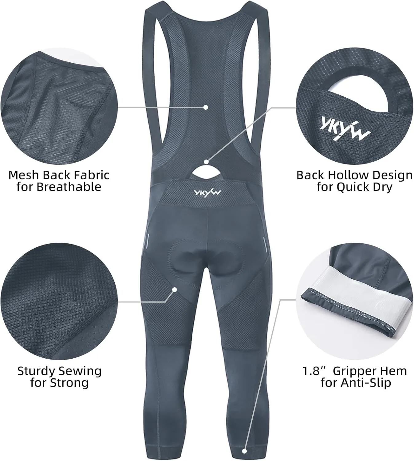 YKYWBIKE Cycling Bibs 3/4 Bike Bib Tights for Men - 4D Padded Bike Shorts, Breathable Mountain Biking Bicycle Pants