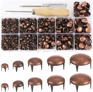 YORANYO 1220 Pcs Assorted Sizes Studs for Clothing Leather Rivets Round Dome Studs and Spikes Prong Studs Kit for Leather Craft Clothing Belts Bags Shoes Bracelets Dog Collar Accessories (Copper)