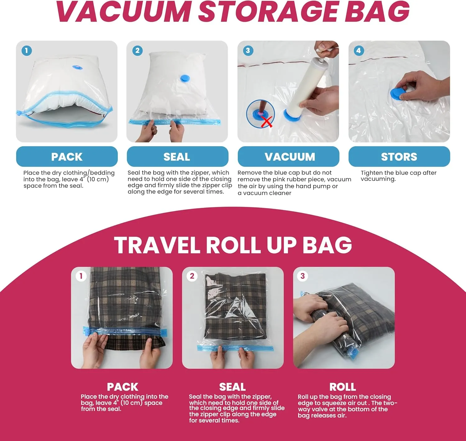 YSSOA Vacuum Storage Bags, 25-Pack Space Saver Vacuum Storage Bags, Vacuum Seal Bags for Clothing, Clothes, Comforters and Blankets Clear