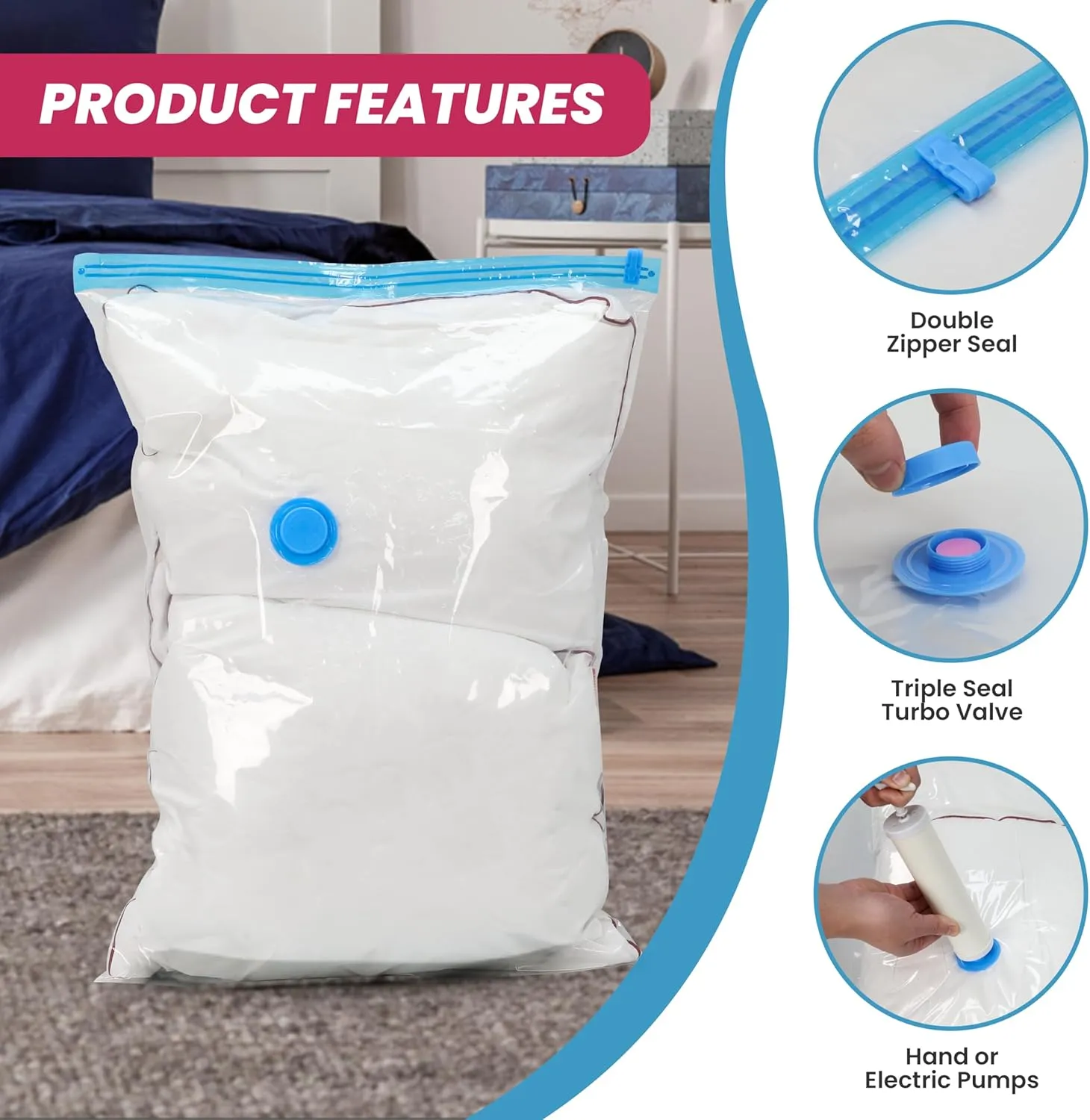 YSSOA Vacuum Storage Bags, 25-Pack Space Saver Vacuum Storage Bags, Vacuum Seal Bags for Clothing, Clothes, Comforters and Blankets Clear