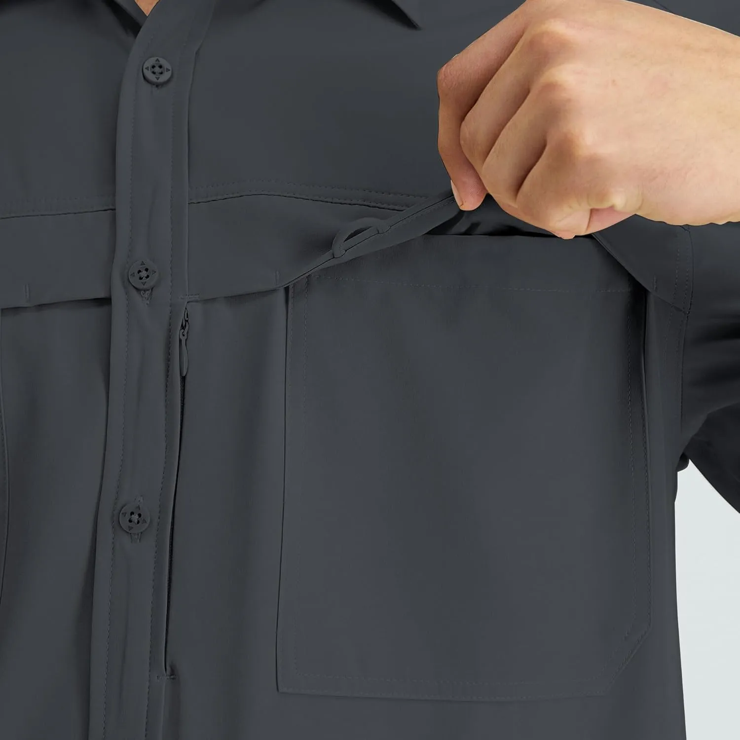 ZAFUL Men's Fishing Shirts Sun Protection Short Sleeve Travel Work Hiking Shirt Button Down Shirts with Zipper Pockets