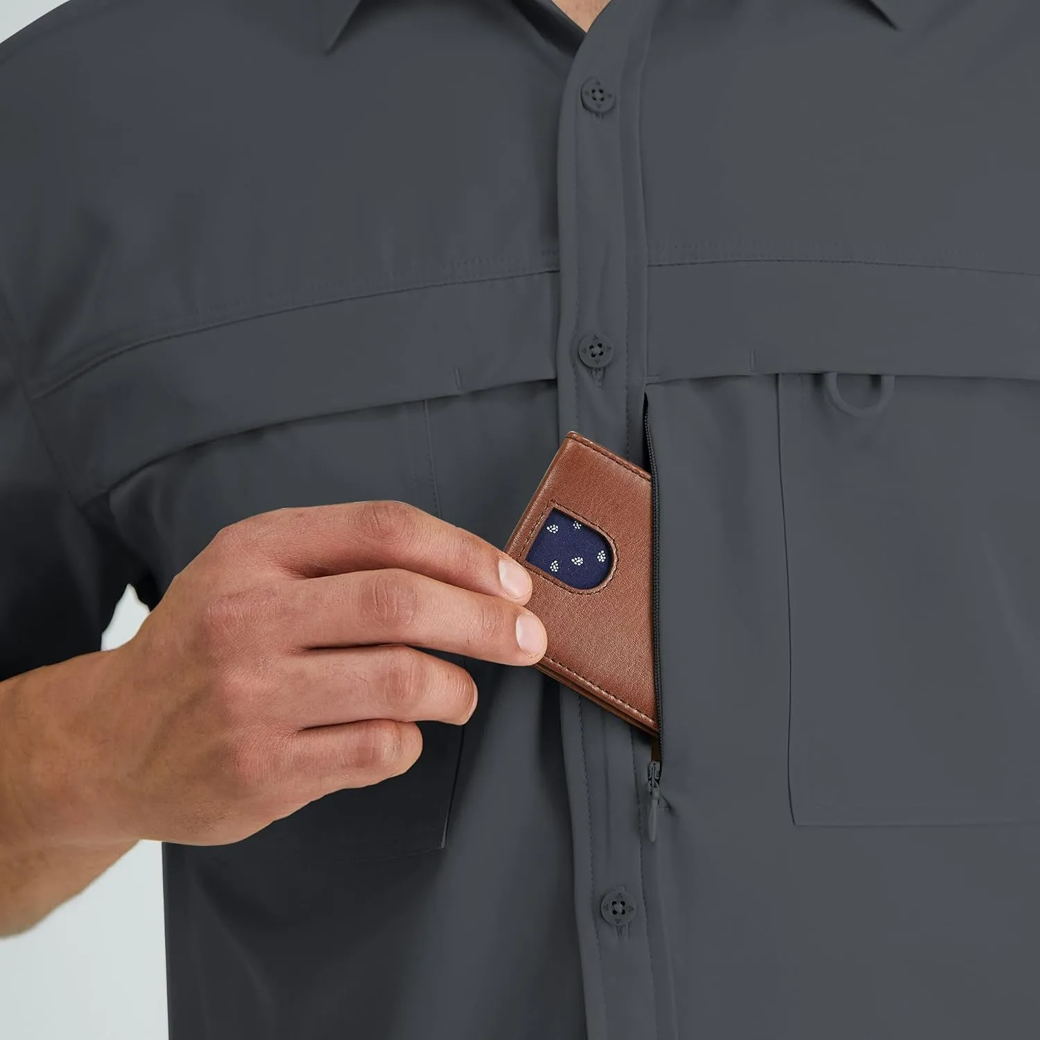 ZAFUL Men's Fishing Shirts Sun Protection Short Sleeve Travel Work Hiking Shirt Button Down Shirts with Zipper Pockets