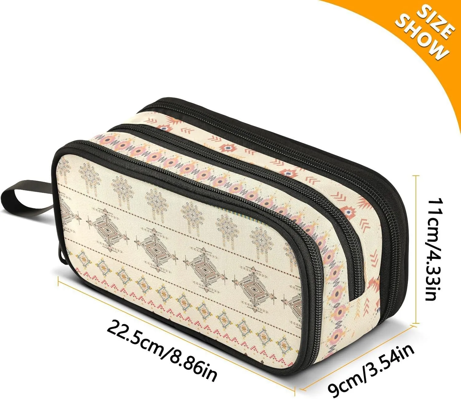 ZAZYXTJ Western Aztec Large Capacity Pencil Case 3 Compartment Pen Pouch Storage Canvas Makeup Bag for School Office Teen Girl Boy Men Women