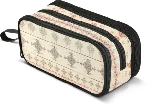 ZAZYXTJ Western Aztec Large Capacity Pencil Case 3 Compartment Pen Pouch Storage Canvas Makeup Bag for School Office Teen Girl Boy Men Women