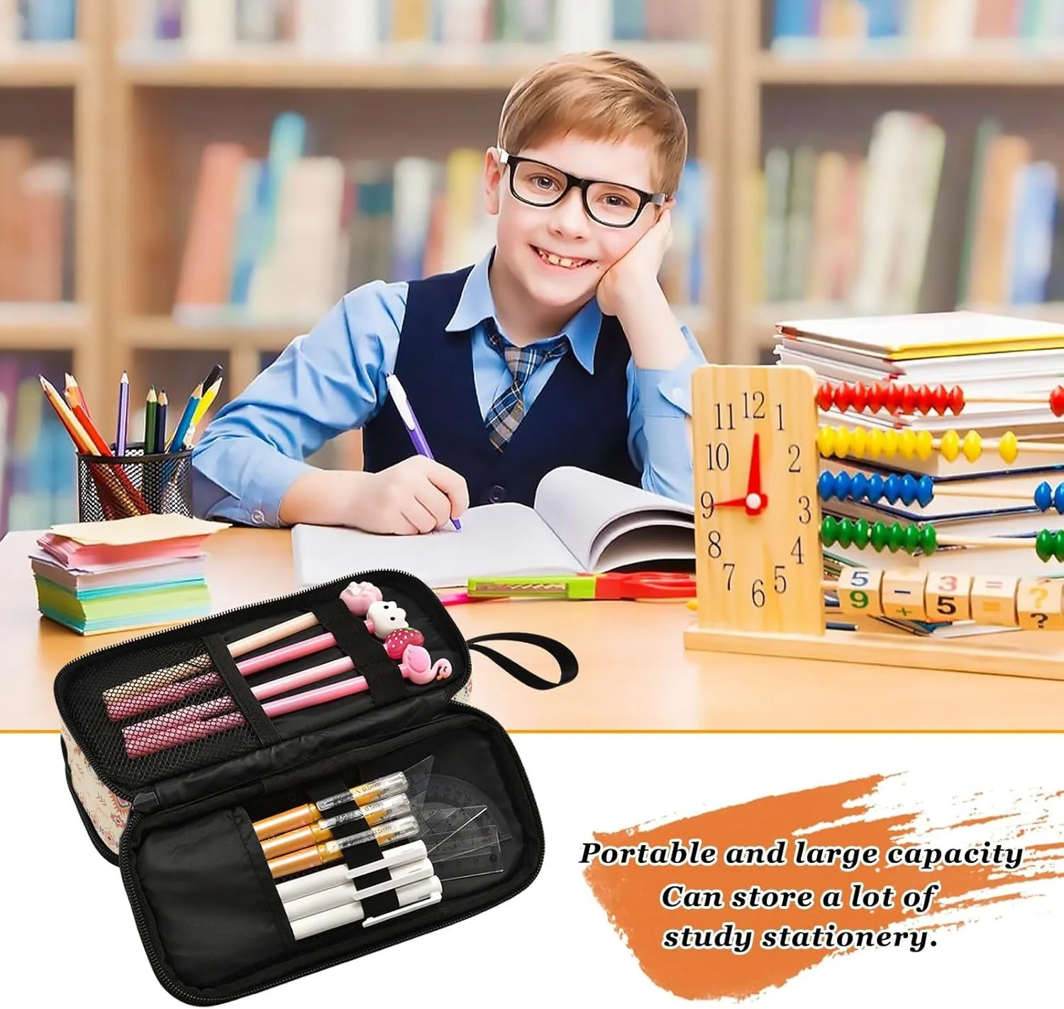 ZAZYXTJ Western Aztec Large Capacity Pencil Case 3 Compartment Pen Pouch Storage Canvas Makeup Bag for School Office Teen Girl Boy Men Women