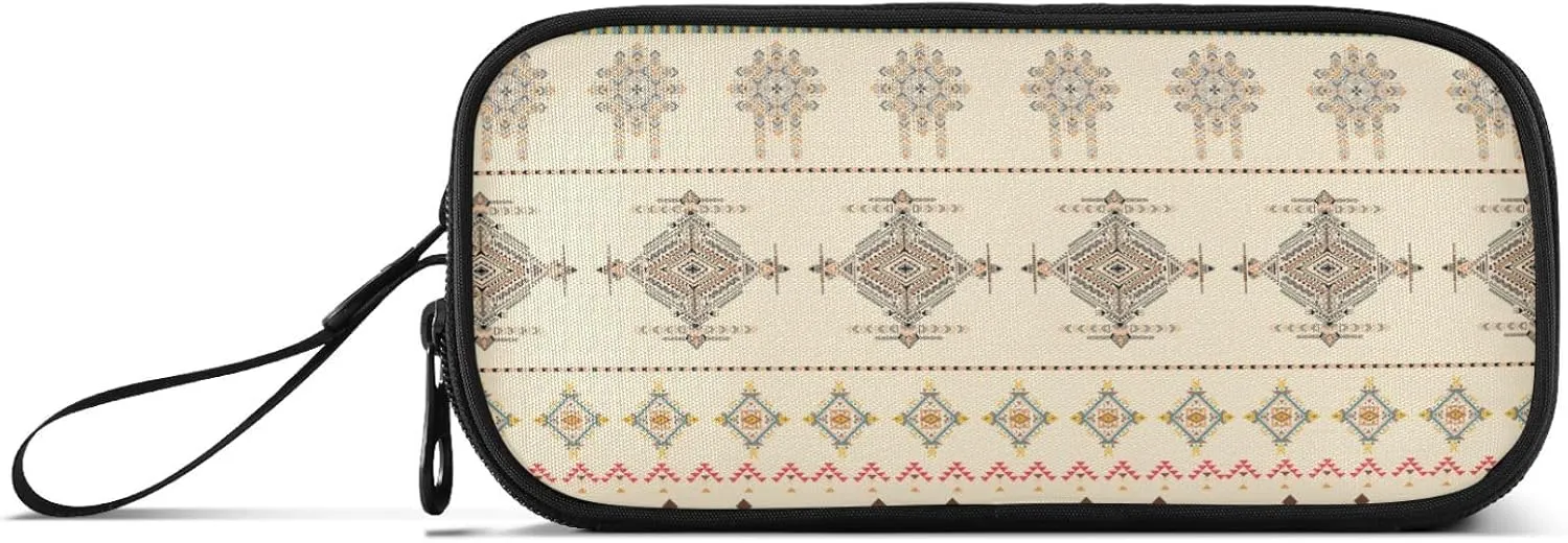 ZAZYXTJ Western Aztec Large Capacity Pencil Case 3 Compartment Pen Pouch Storage Canvas Makeup Bag for School Office Teen Girl Boy Men Women