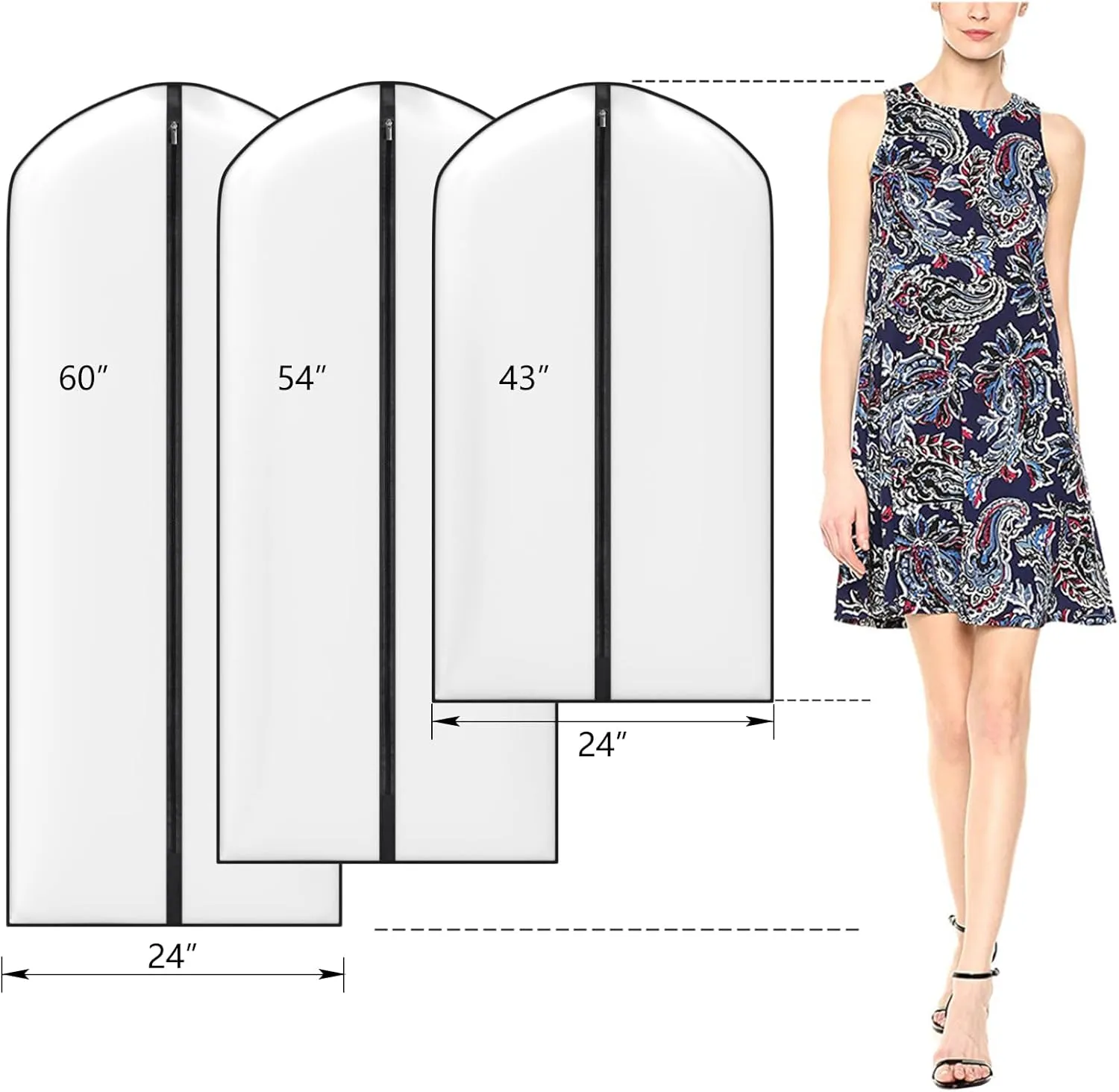 Zilink 60" Dress Bags for Storage Dust Proof Garment Bags for for Gowns Dress Cover for Closet Storage with Full Zipper for Coats Dresses Gowns, Set of 10