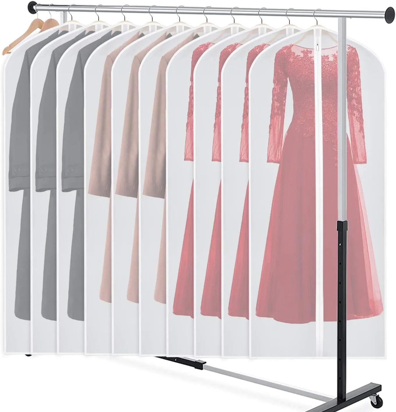 Zilink Garment Bag Dress Bags for Storage Set of 10 Long Dresses Suit Protector Cover 60-inch with Full-Length Zipper for Suit, Coat, Long Winter Coat, Long Dress Closet Storage