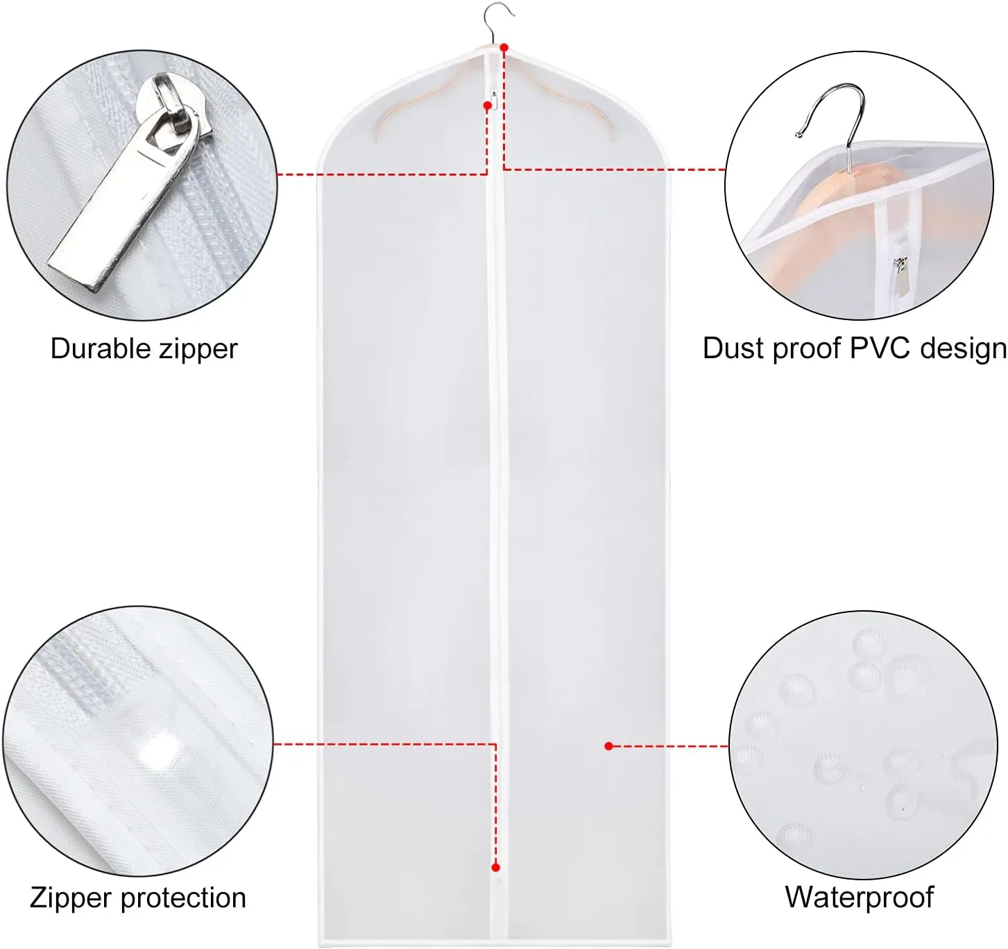 Zilink Garment Bag Dress Bags for Storage Set of 10 Long Dresses Suit Protector Cover 60-inch with Full-Length Zipper for Suit, Coat, Long Winter Coat, Long Dress Closet Storage