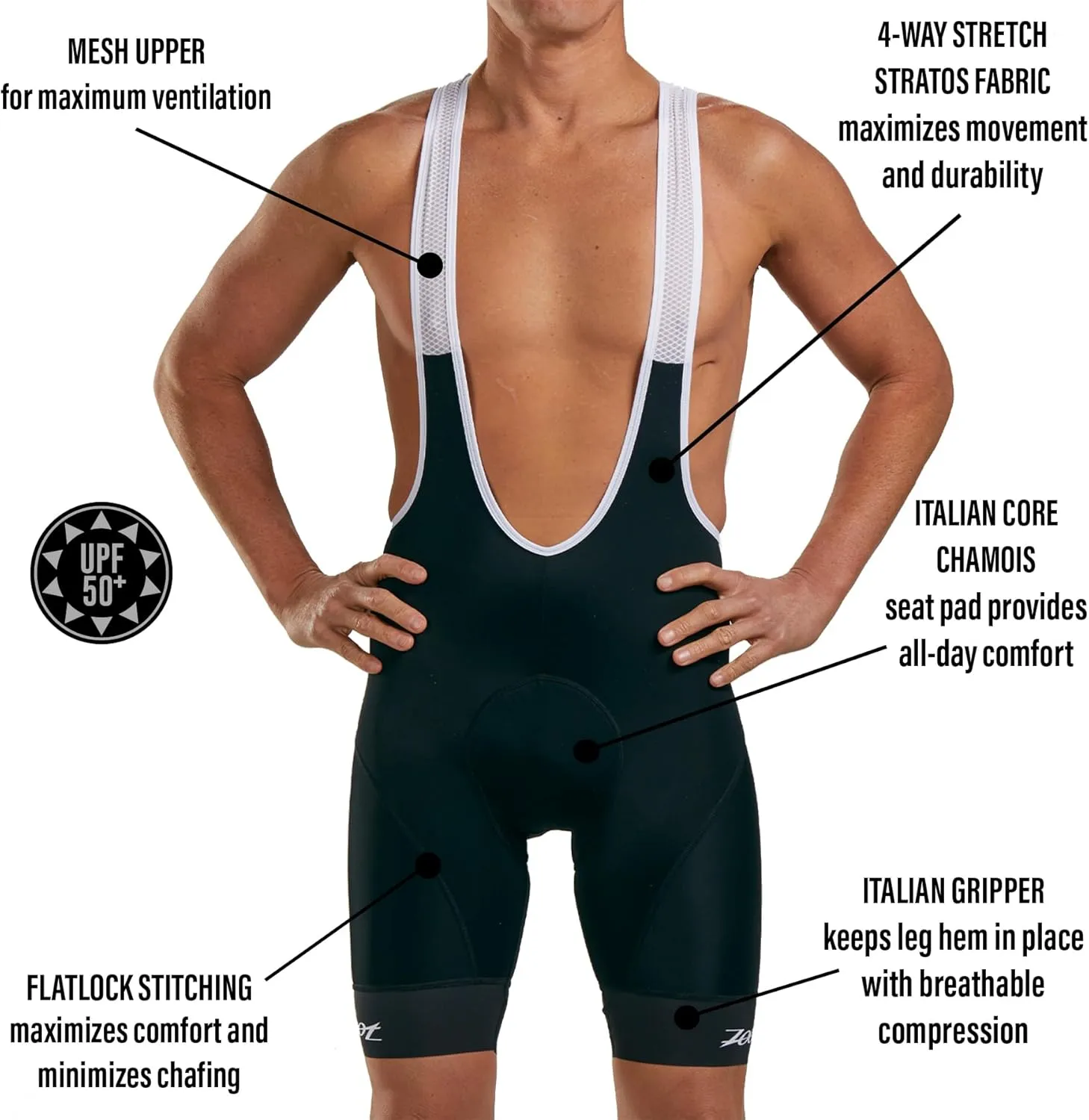 Zoot Men's Core Cycling Bib, Padded Tri Bib Shorts for Performance Cycle & Triathlons with Breathable UPF 50  Fabric
