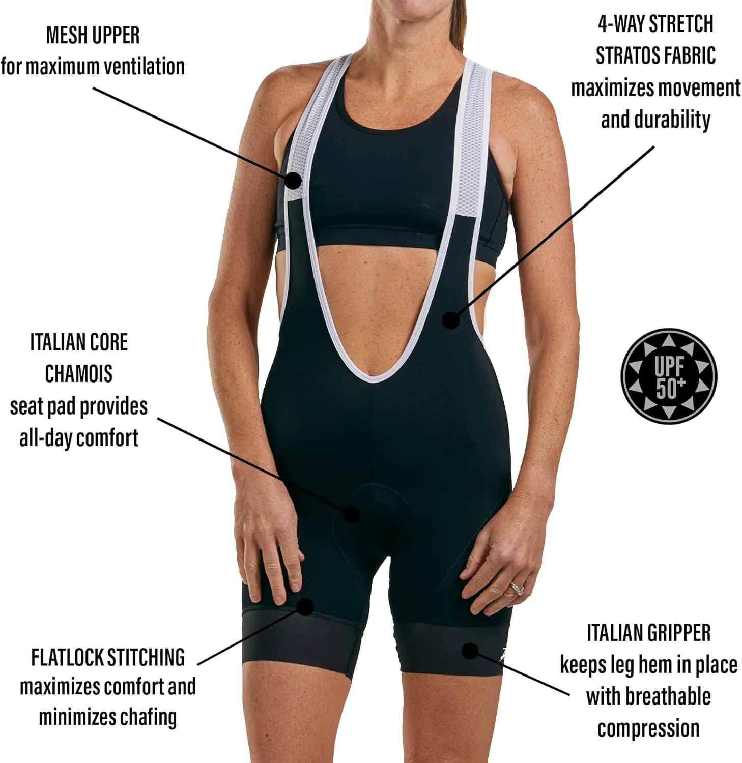 Zoot Women's Core Cycling Bib, Padded Bicycle Shorts for Performance Cycle & Training with Breathable UPF 50  Fabric